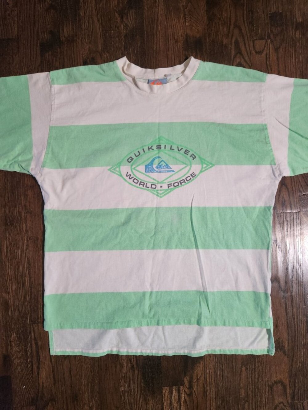 Quiksilver VTG 1990’s Size XL “World Force” Striped T-Shirt Graphic
